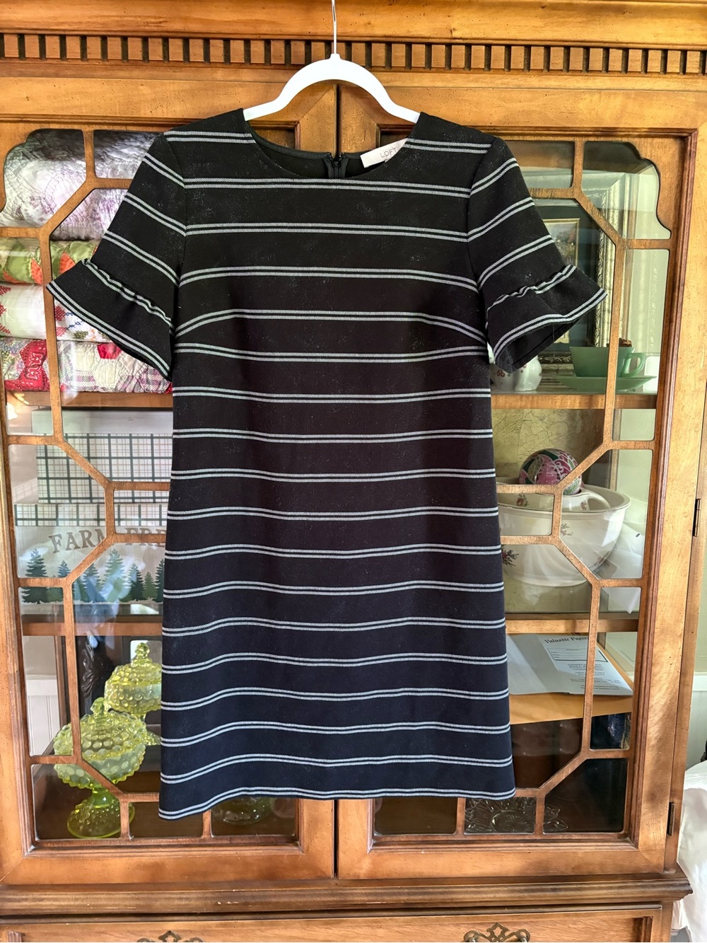 LOFT Black Dress with White Horizontal Stripes